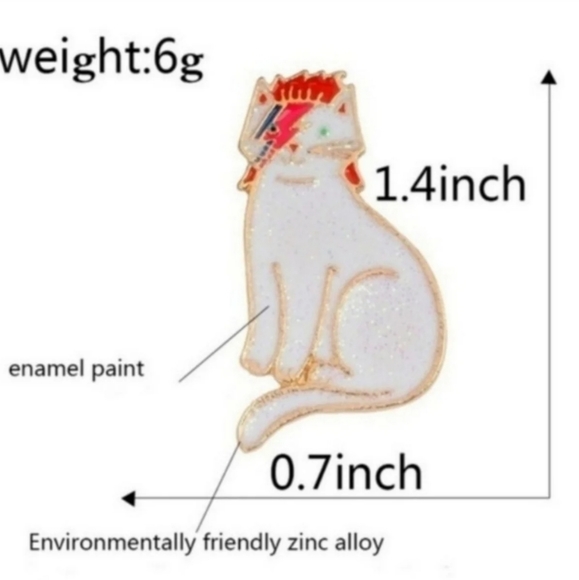 David Bowie Ziggy Stardust Starman Cat Pin - Picture 4 of 5